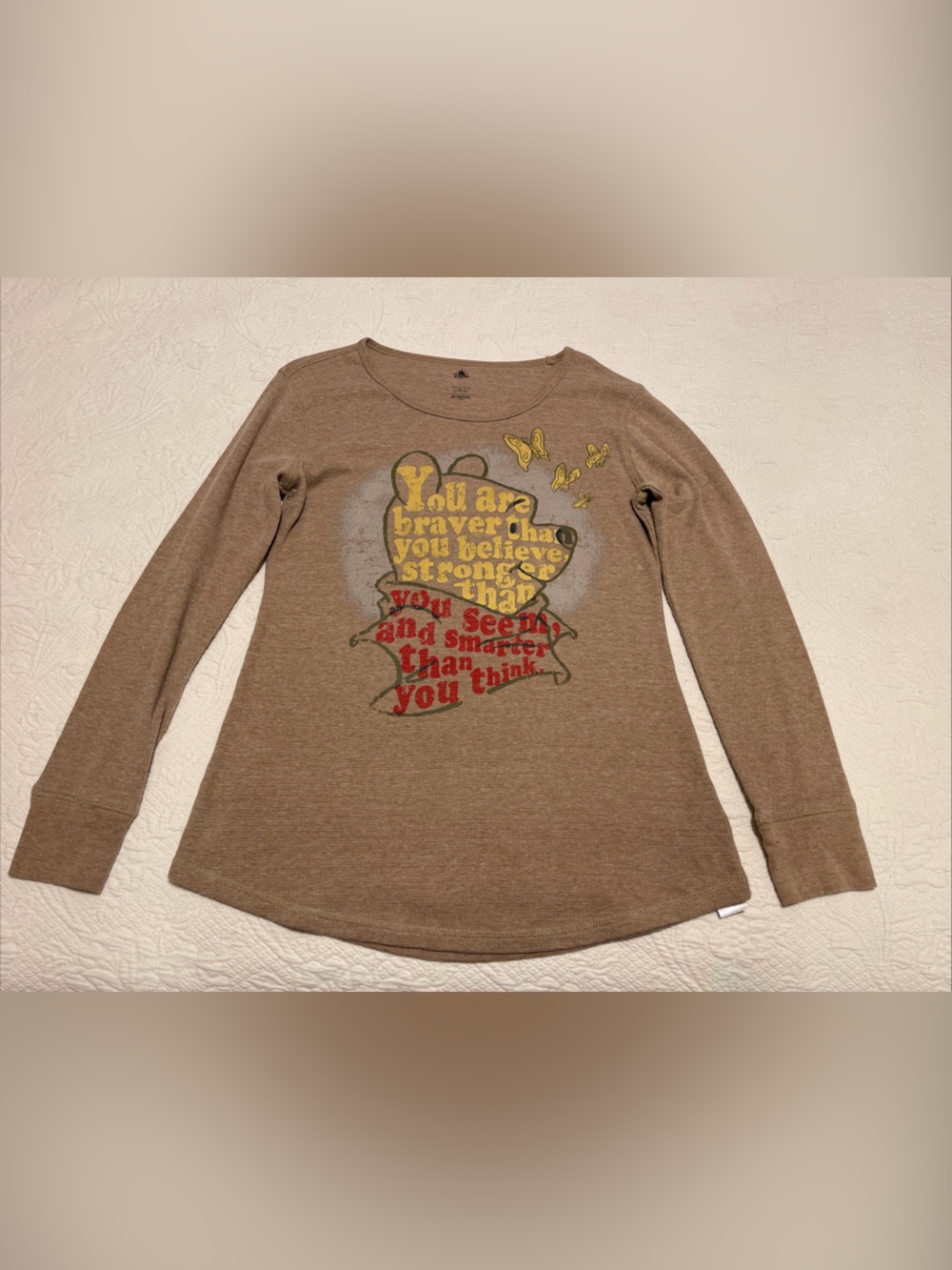 Winnie the Pooh, Disney Parks,  Vintage Long Sleeve Print, Waffle Material